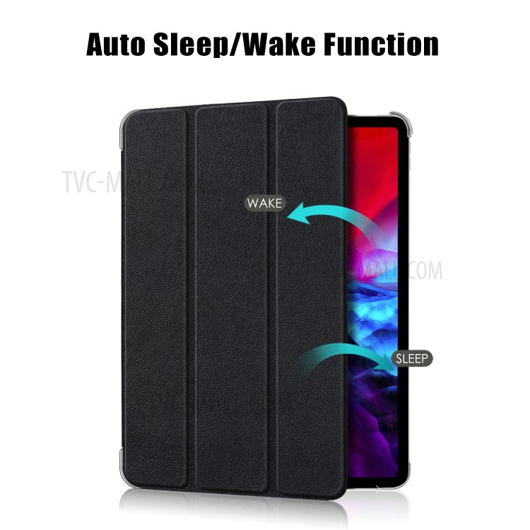 Tri-fold Stand Auto Wake/Sleep Leather Cover Transparent PC Back Shell for iPad Pro 12.9-inch (2021)/(2020)/(2018) - Black-3