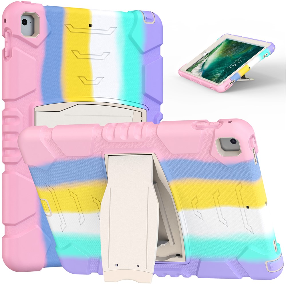 Drop Resistant PC + Silicone Tablet Cover with Kickstand for iPad 9.7-inch (2018)/(2017)/Pro 9.7 inch (2016)/Air 2 - Colorful Pink