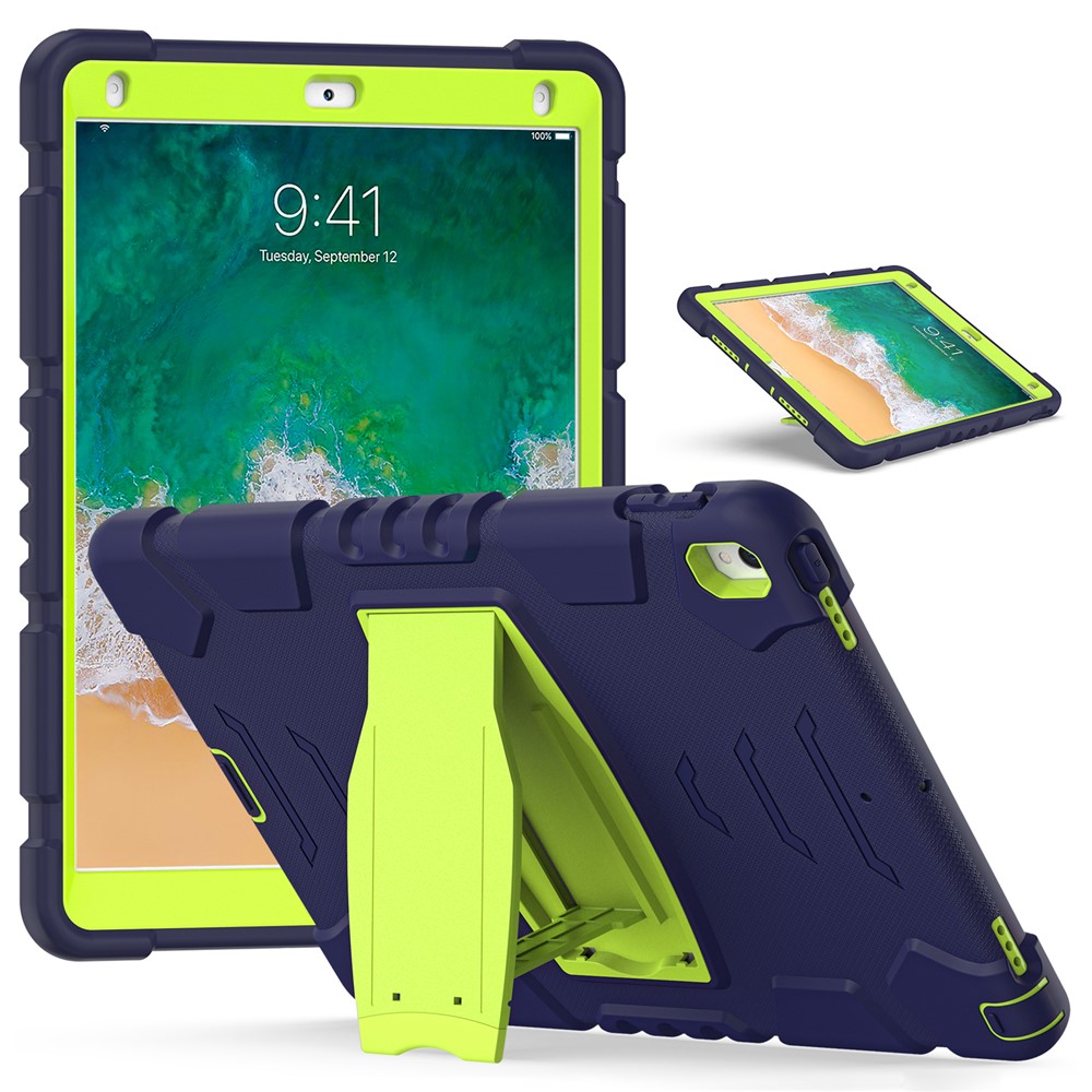 For iPad Pro 10.5-inch (2017) / iPad Air 10.5 inch (2019) PC + Silicone Tablet Cover with Kickstand - Navy Blue / Green