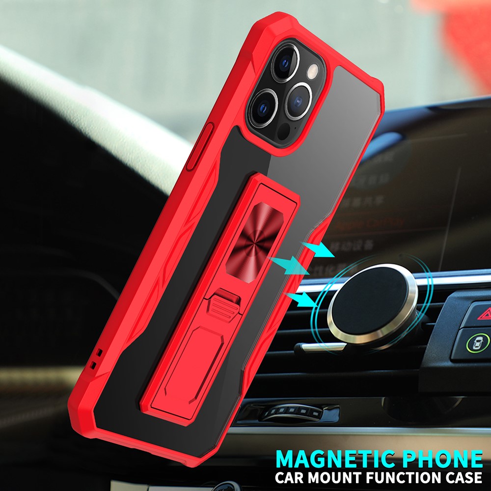 Shockproof Hybrid Cell Phone Back Cover Case Shell with Invisible Kickstand for iPhone 12 Pro Max - Red-3