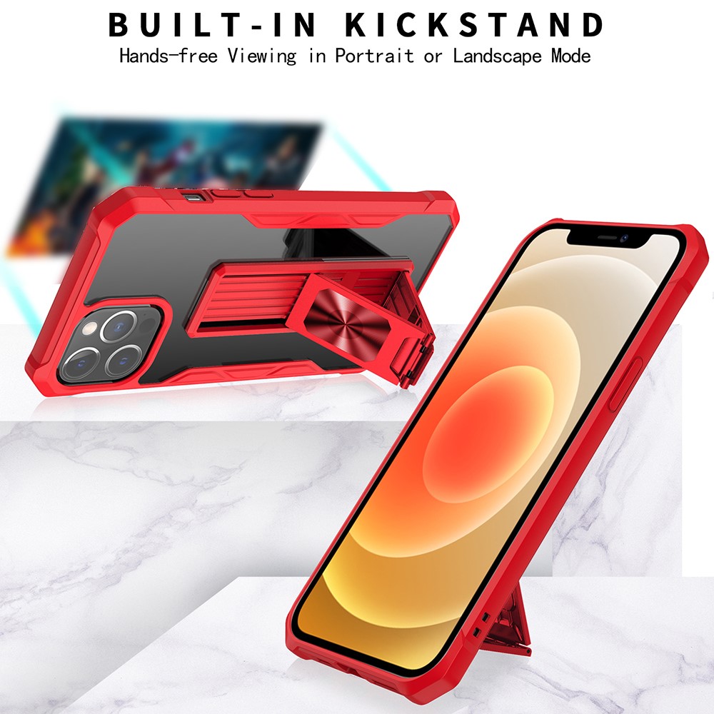 Shockproof Hybrid Cell Phone Back Cover Case Shell with Invisible Kickstand for iPhone 12 Pro Max - Red-8