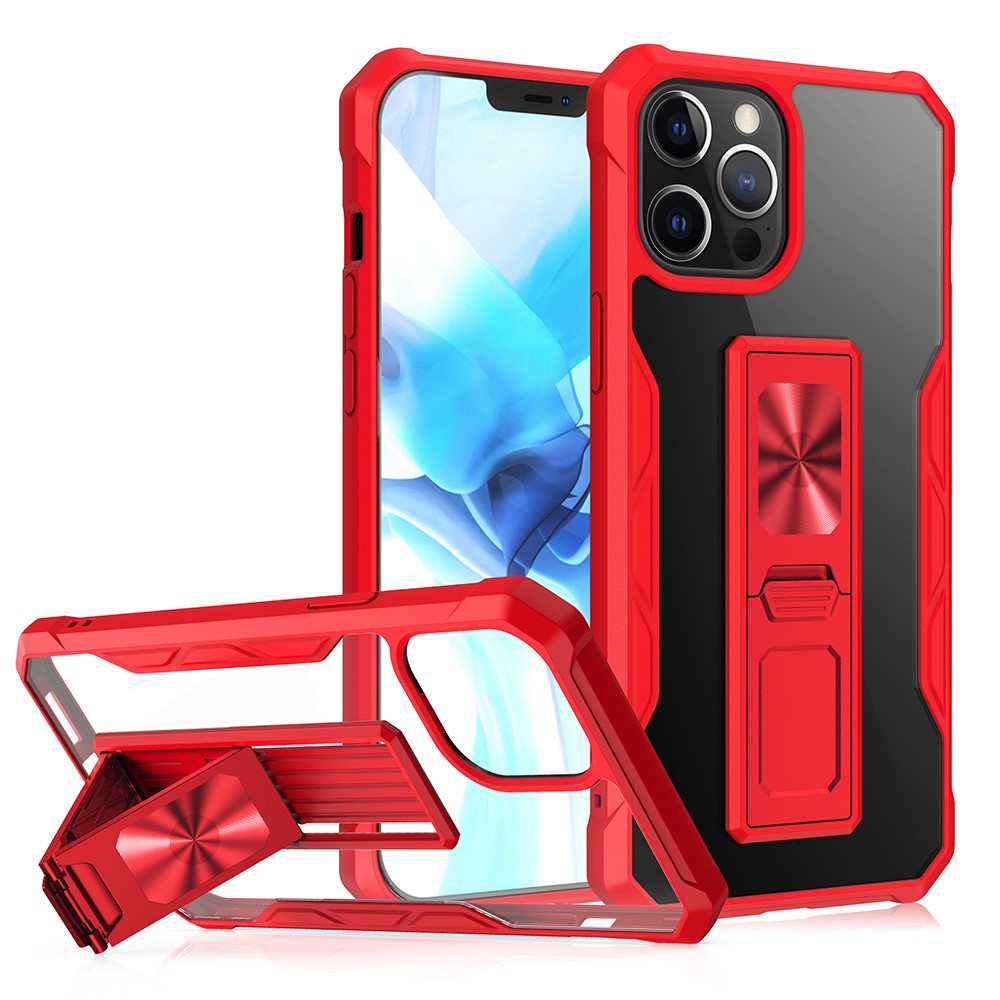 Drop Resistant TPU+Acrylic Mobile Phone Cover Case Shell Built-in Kickstand for iPhone 12/12 Pro - Red-1
