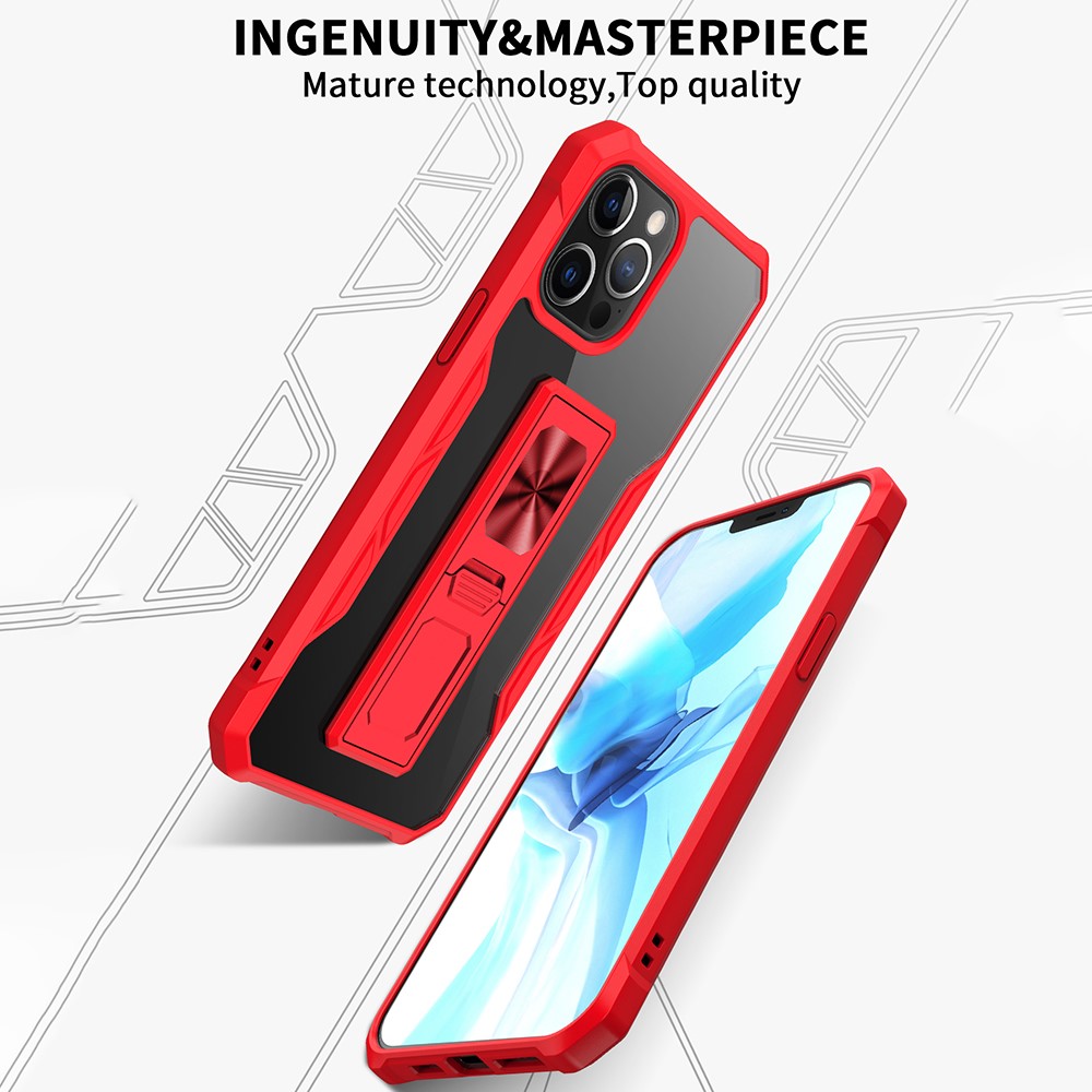 Drop Resistant TPU+Acrylic Mobile Phone Cover Case Shell Built-in Kickstand for iPhone 12/12 Pro - Red-2