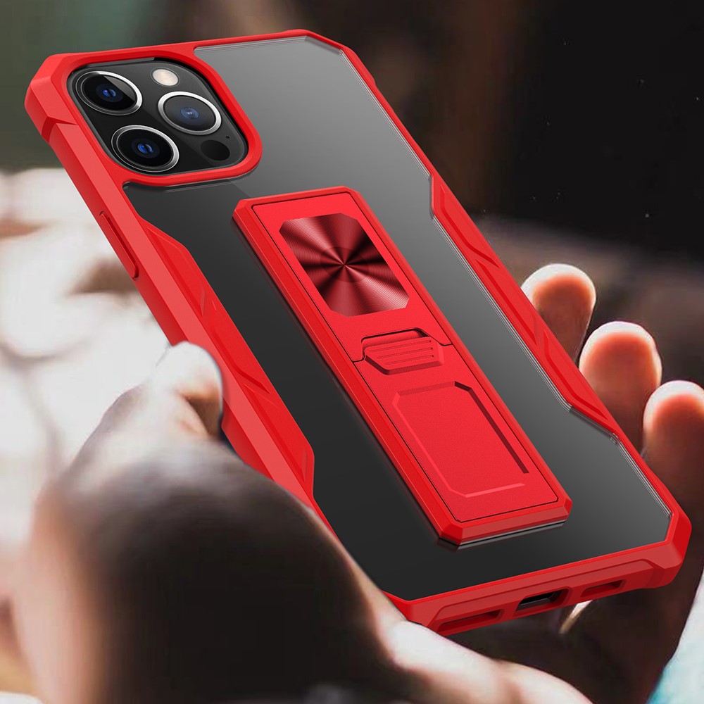 Drop Resistant TPU+Acrylic Mobile Phone Cover Case Shell Built-in Kickstand for iPhone 12/12 Pro - Red-5