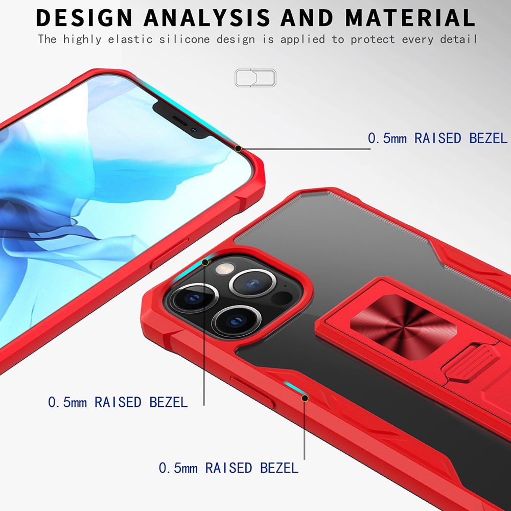 Drop Resistant TPU+Acrylic Mobile Phone Cover Case Shell Built-in Kickstand for iPhone 12/12 Pro - Red-6