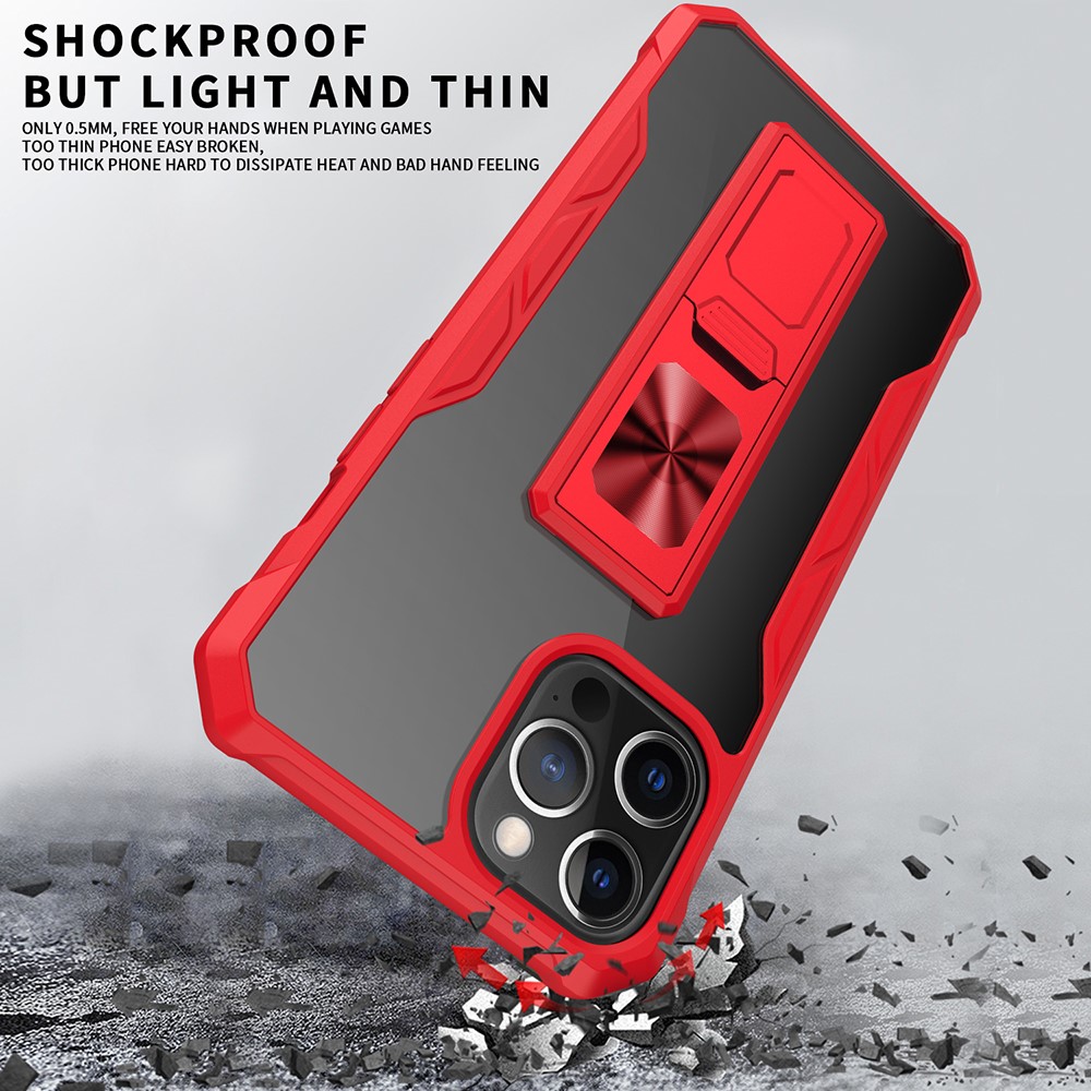 Drop Resistant TPU+Acrylic Mobile Phone Cover Case Shell Built-in Kickstand for iPhone 12/12 Pro - Red-7