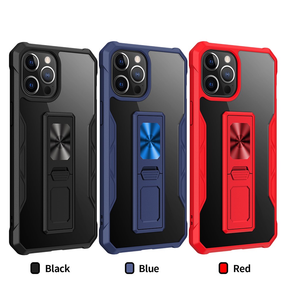Drop Resistant TPU+Acrylic Mobile Phone Cover Case Shell Built-in Kickstand for iPhone 12/12 Pro - Red-9