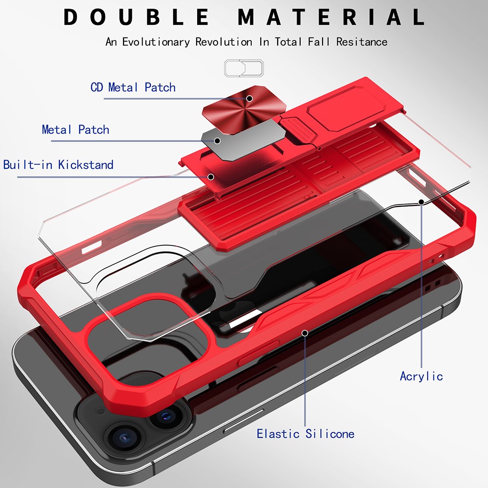 TPU + Acrylic Hybrid Phone Case Cover with Kickstand Built-in Magnetic Metal Sheet for iPhone 12 mini - Red-4