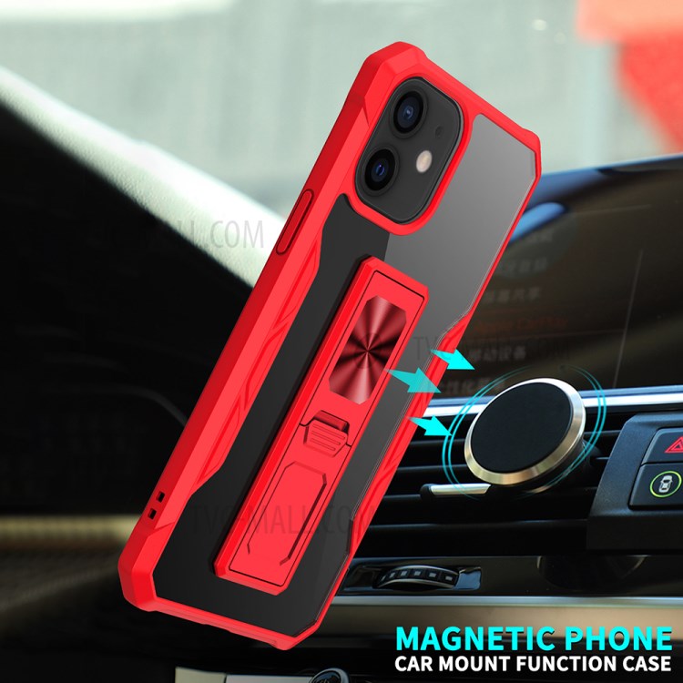 Kickstand Design Shockproof Hybrid Phone Case Shell Built-in Magnetic Metal Sheet for iPhone 11 6.1 inch - Red-3