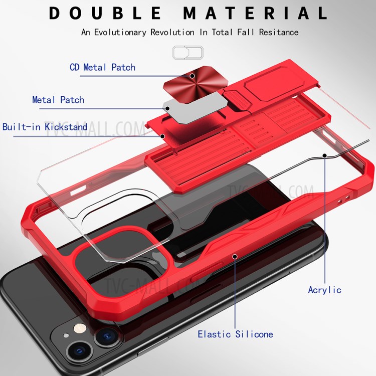 Kickstand Design Shockproof Hybrid Phone Case Shell Built-in Magnetic Metal Sheet for iPhone 11 6.1 inch - Red-4