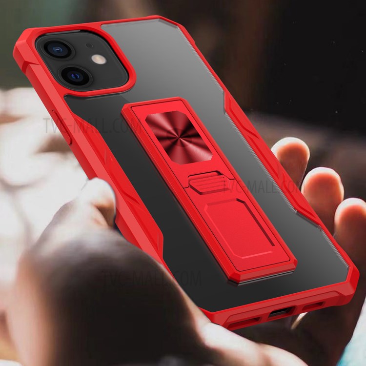 Kickstand Design Shockproof Hybrid Phone Case Shell Built-in Magnetic Metal Sheet for iPhone 11 6.1 inch - Red-5