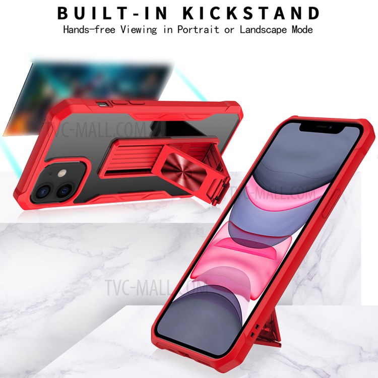 Kickstand Design Shockproof Hybrid Phone Case Shell Built-in Magnetic Metal Sheet for iPhone 11 6.1 inch - Red-8