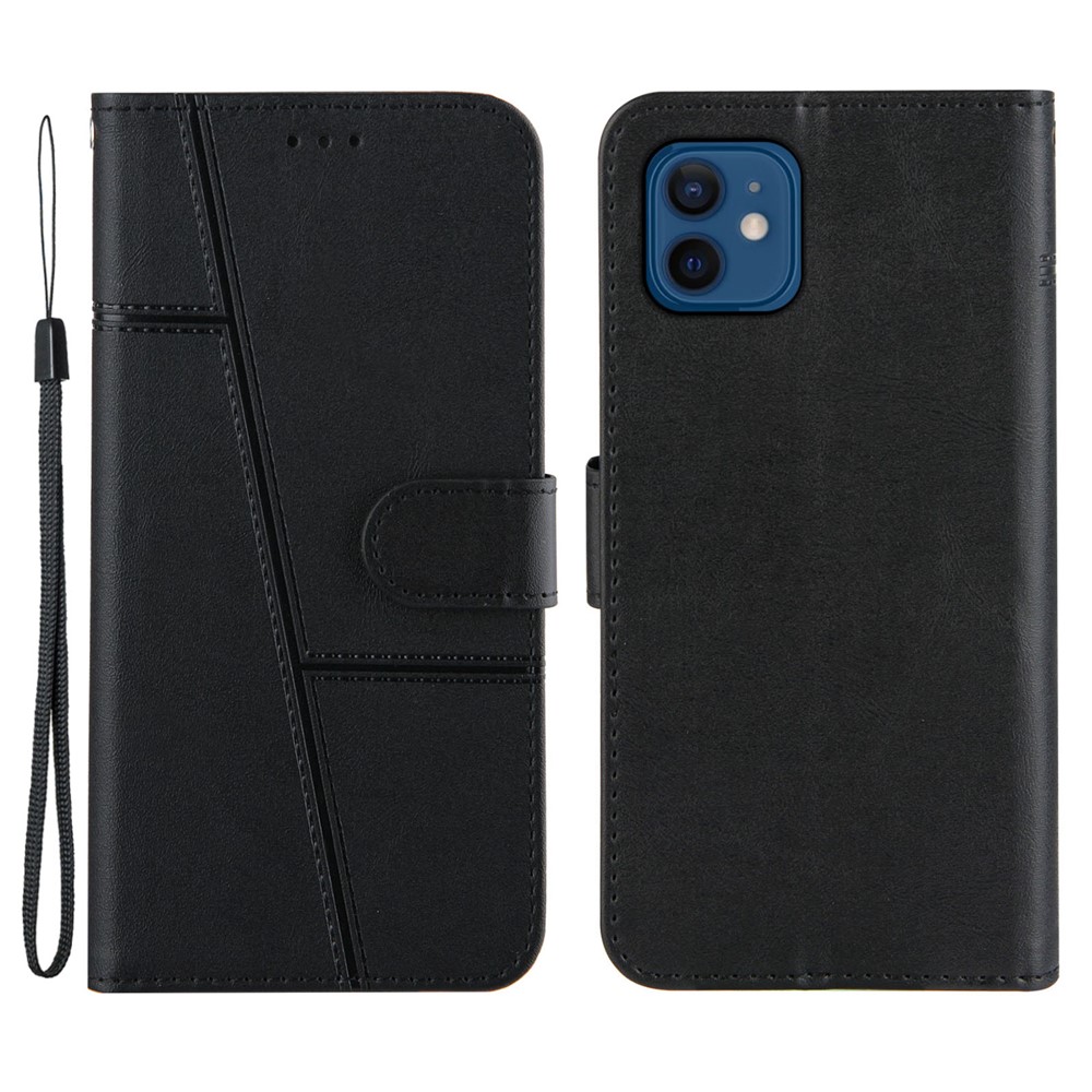 Coque De Téléphone De Téléphone En Cuir Concis Avec Support Pour IPhone 12 Mini - Noir-1