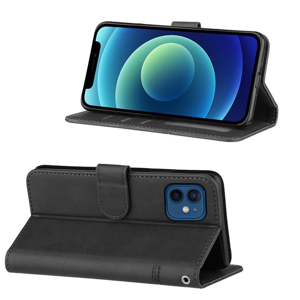 Coque De Téléphone De Téléphone En Cuir Concis Avec Support Pour IPhone 12 Mini - Noir-3