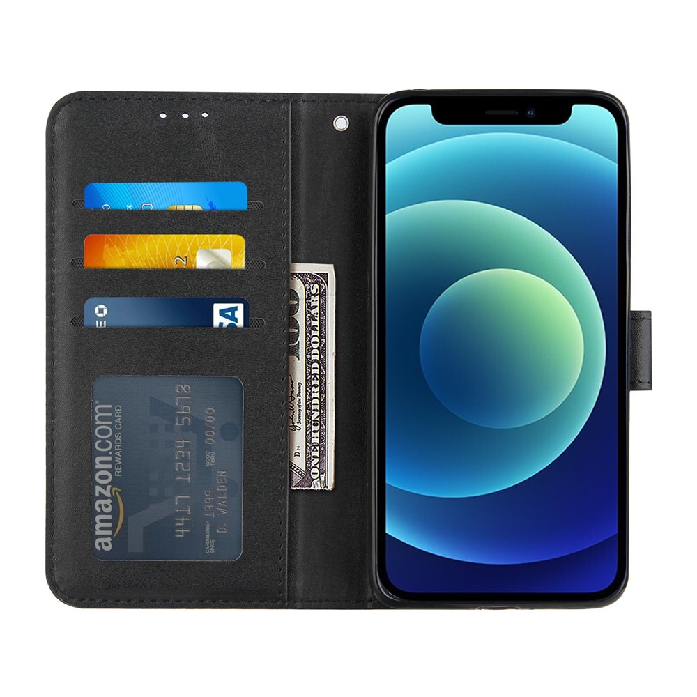 Coque De Téléphone De Téléphone En Cuir Concis Avec Support Pour IPhone 12 Mini - Noir-4