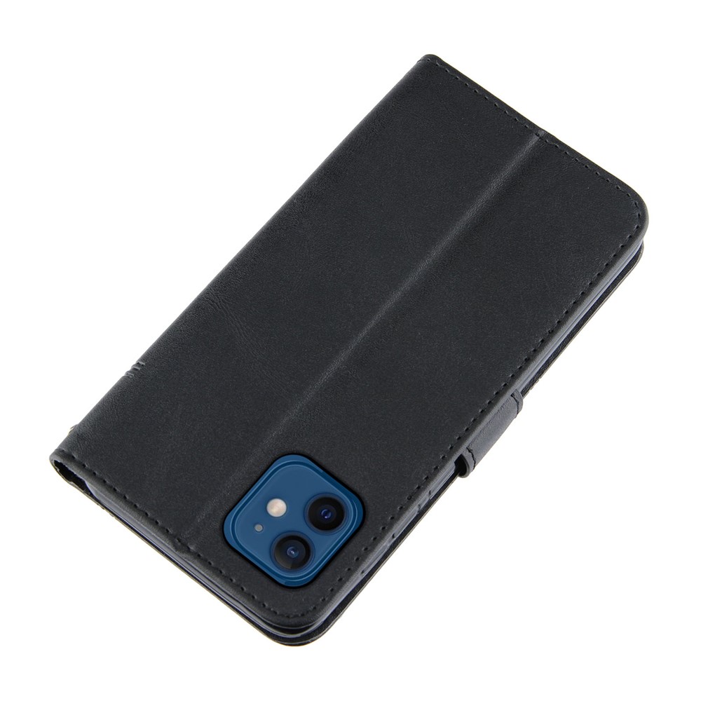 Coque De Téléphone De Téléphone En Cuir Concis Avec Support Pour IPhone 12 Mini - Noir-6