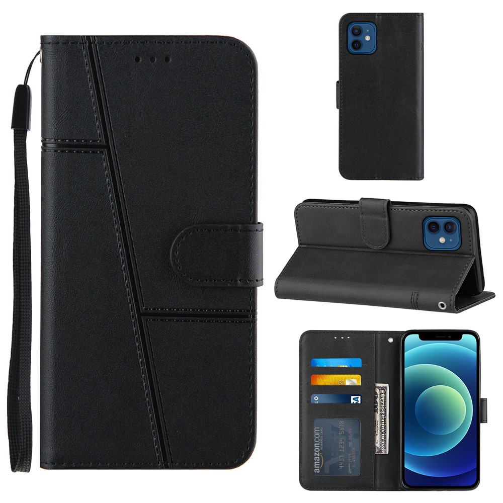 Coque De Téléphone De Téléphone En Cuir Concis Avec Support Pour IPhone 12 Mini - Noir-9
