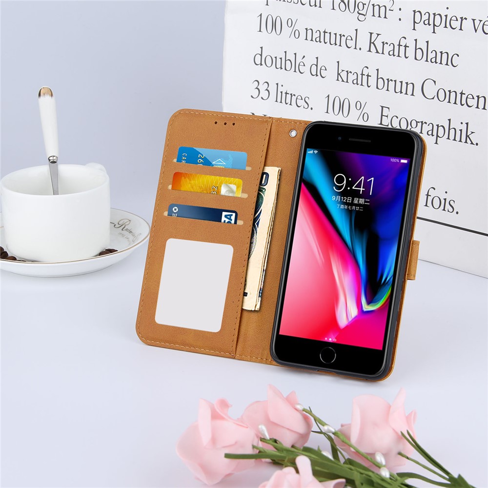 Splicing Leather Phone Cover Wallet Case with Stand for iPhone 6 4.7-inch/7 4.7 inch/8 4.7 inch/SE (2nd Generation) - Brown-9