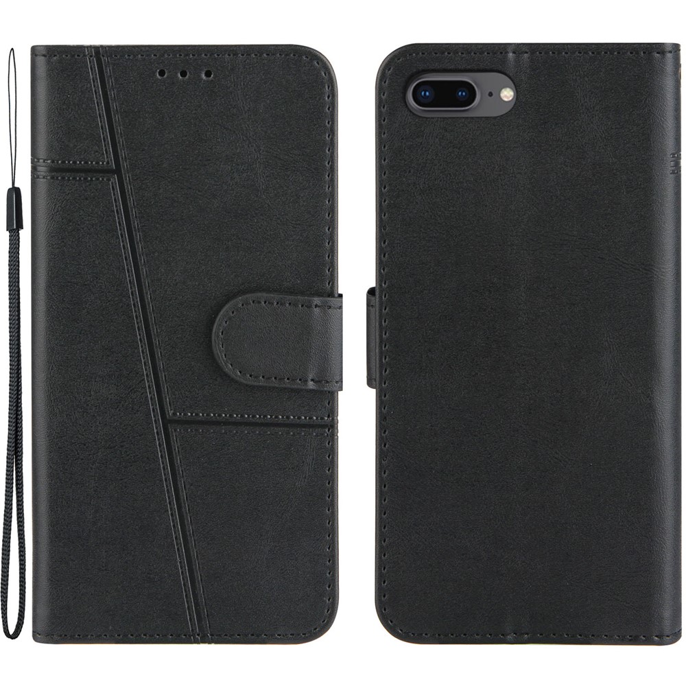 Splicing Leather Phone Cover Stand Case with Wallet for iPhone 6 Plus 5.5 inch/7 Plus 5.5 inch/8 Plus 5.5 inch - Black-1