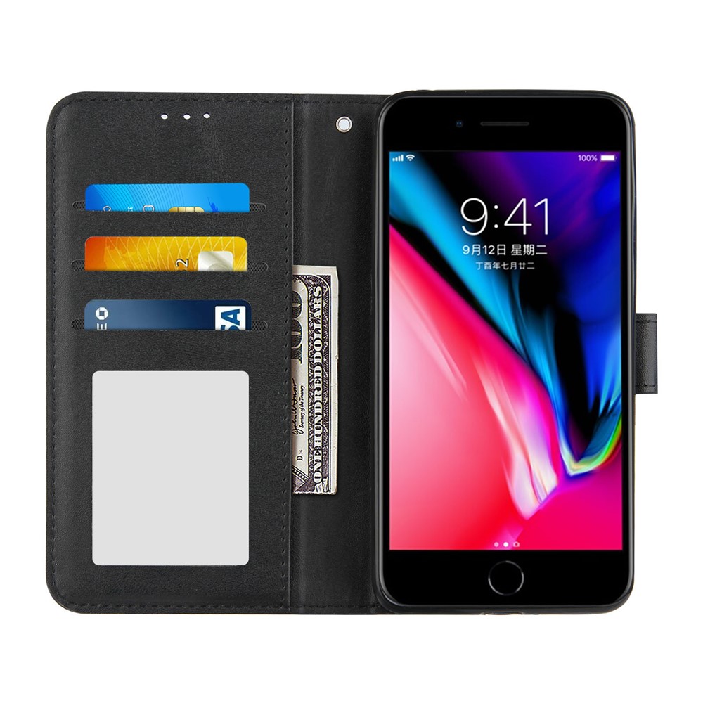 Elevación De La Cubierta Del Soporte Del Teléfono De Cuero Con La Billetera Para El IPhone 6 Más 5.5 Pulgadas / 7 Más 5.5 Pulgadas / 8 Más 5.5 Pulgadas - Negro