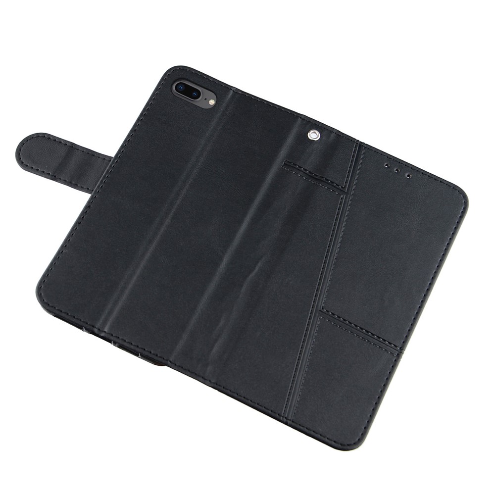 Splicing Leather Phone Cover Stand Case with Wallet for iPhone 6 Plus 5.5 inch/7 Plus 5.5 inch/8 Plus 5.5 inch - Black-6
