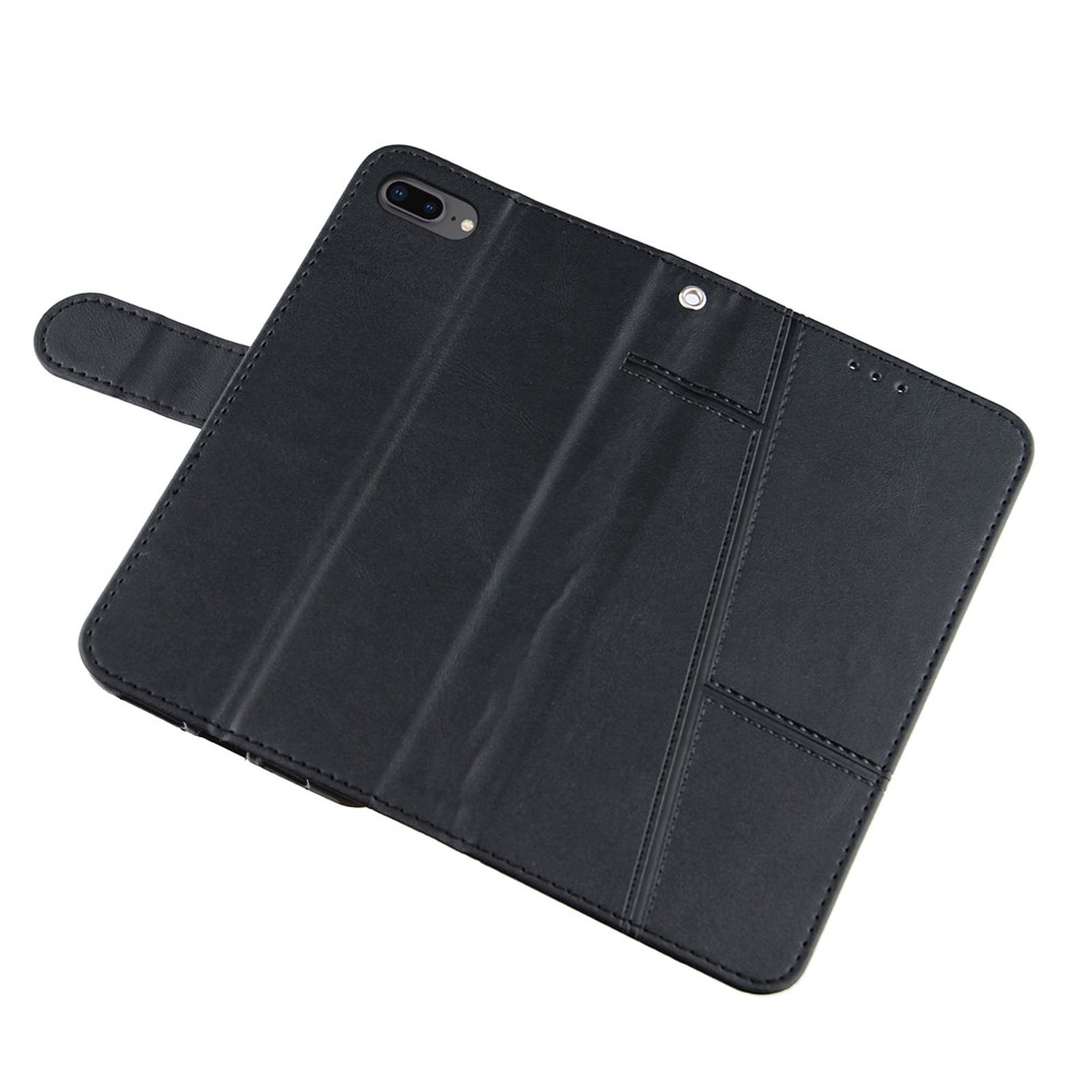 Elevación De La Cubierta Del Soporte Del Teléfono De Cuero Con La Billetera Para El IPhone 6 Más 5.5 Pulgadas / 7 Más 5.5 Pulgadas / 8 Más 5.5 Pulgadas - Negro