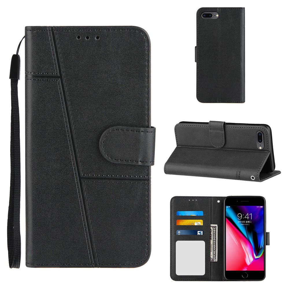 Splicing Leather Phone Cover Stand Case with Wallet for iPhone 6 Plus 5.5 inch/7 Plus 5.5 inch/8 Plus 5.5 inch - Black-7