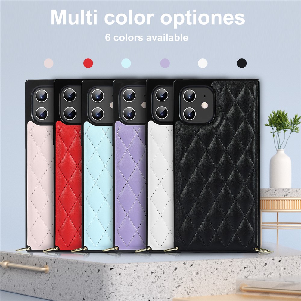 Couture Rhombus TPU + Choix Hybride En Cuir PU Avec Lanière Pour IPhone 12 Mini - Noir-12