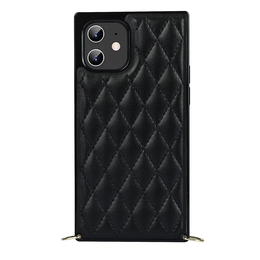 Stitching Rhombus Anti-fall Protective Hybrid Cover Case with Chain Lanyard for iPhone 12 / 12 Pro - Black-11