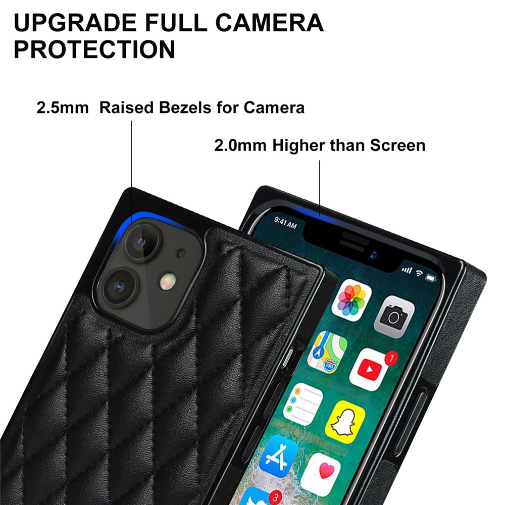 Stitching Rhombus Anti-fall Protective Hybrid Cover Case with Chain Lanyard for iPhone 12 / 12 Pro - Black-6
