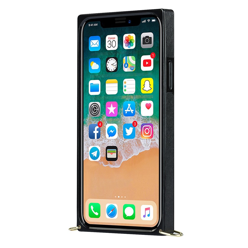 Chain Lanyard Stitching Rhombus Shock-Proof Protective Phone Case for iPhone 12 Pro Max - Black-11