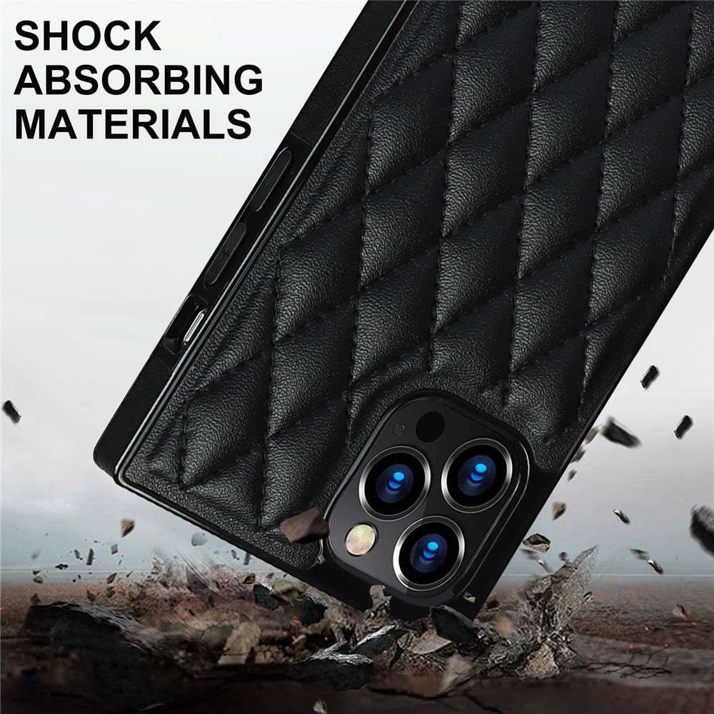 Chain Lanyard Stitching Rhombus Shock-Proof Protective Phone Case for iPhone 12 Pro Max - Black-5