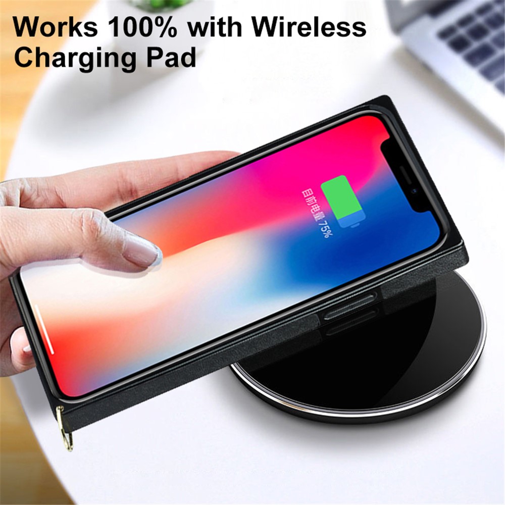 Chain Lanyard Stitching Rhombus Shock-Proof Protective Phone Case for iPhone 12 Pro Max - Black-9