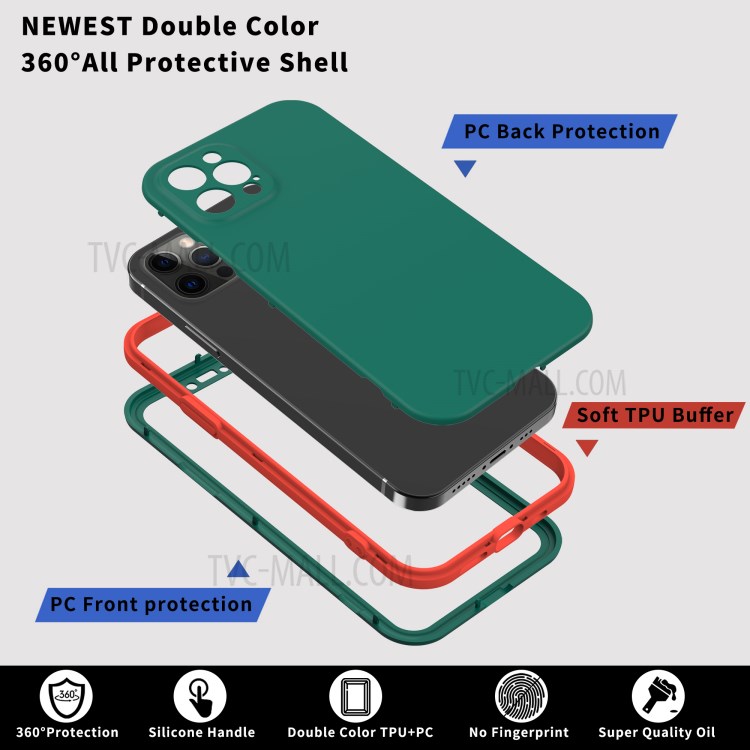 Dual Color All-round PC + TPU Hybrid Protective Phone Cover for iPhone 12 Pro - Dark Green-5