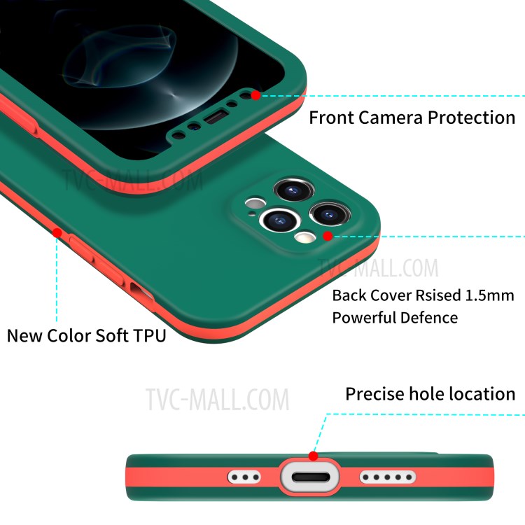 Dual Color All-round Protection Scratch-resistant PC + TPU Hybrid Case Cover for iPhone 12 Pro Max - Dark Green-2