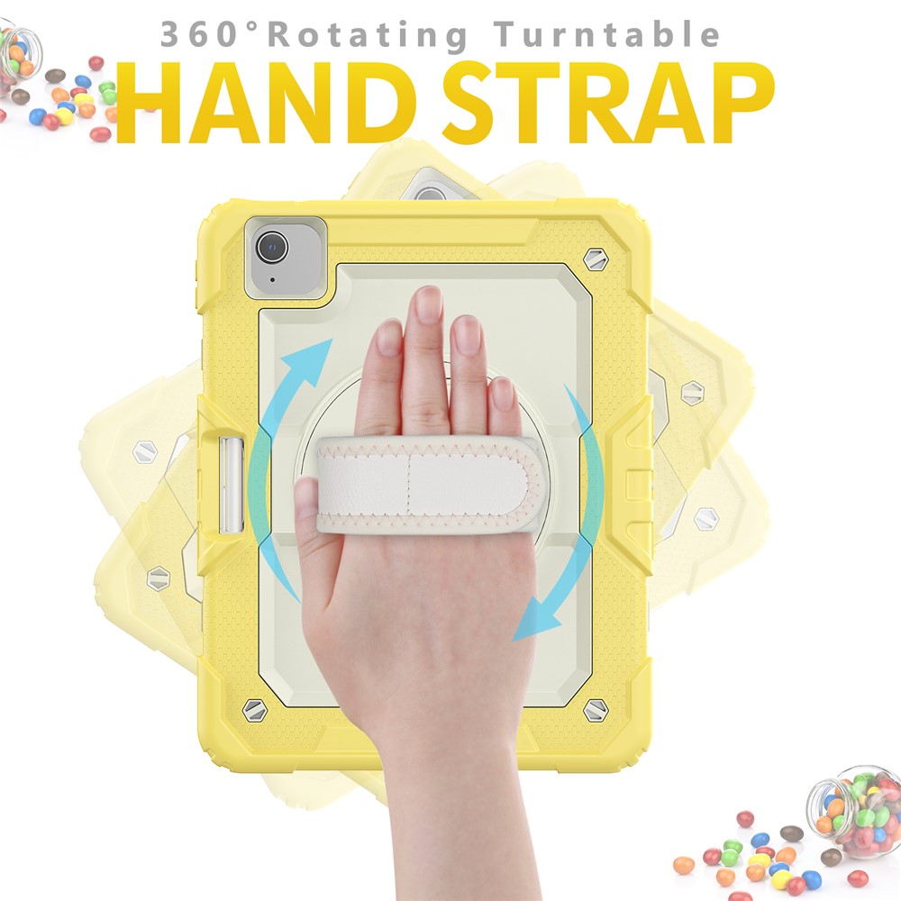 Kickstand Wrist Strap TPU+Silicone Hybrid Case Tablet Cover+PET Film with Shoulder Strap for iPad Air (2020)/Pro 11-inch (2020) - Yellow-2