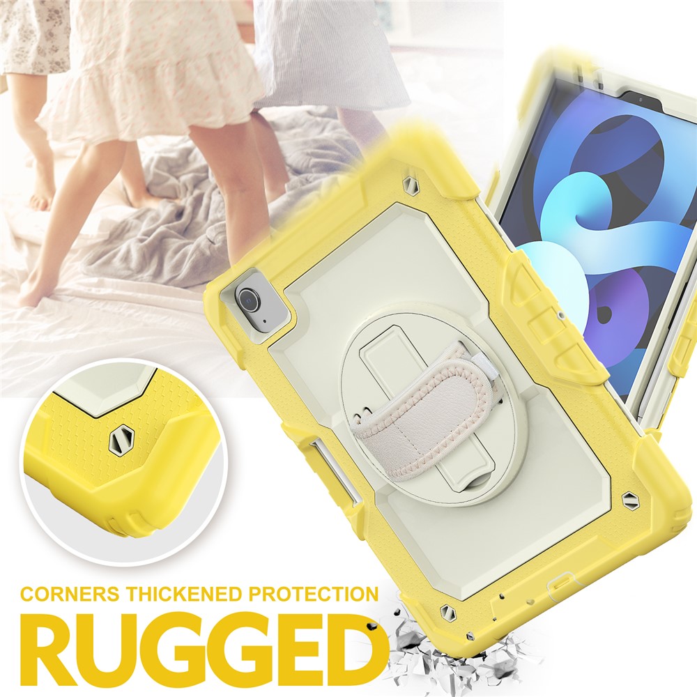 Kickstand Wrist Strap TPU+Silicone Hybrid Case Tablet Cover+PET Film with Shoulder Strap for iPad Air (2020)/Pro 11-inch (2020) - Yellow-5