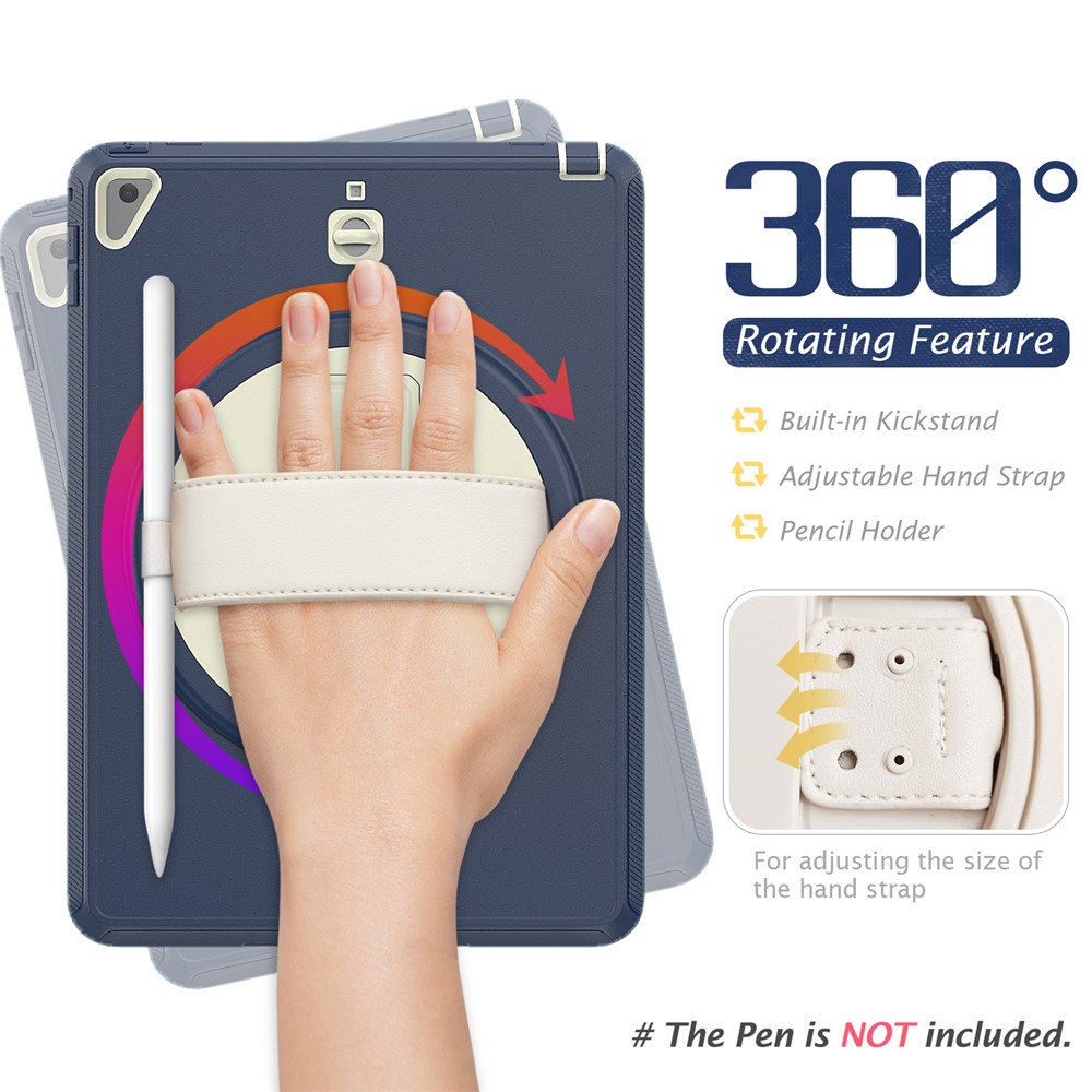 Drop-proof Kickstand Design PC TPU Hybrid Cover Shell with PET Film Shoulder Strap for iPad 9.7-inch (2018/2017)/Pro 9.7 inch (2016)/iPad Air 2 - Navy Blue-2