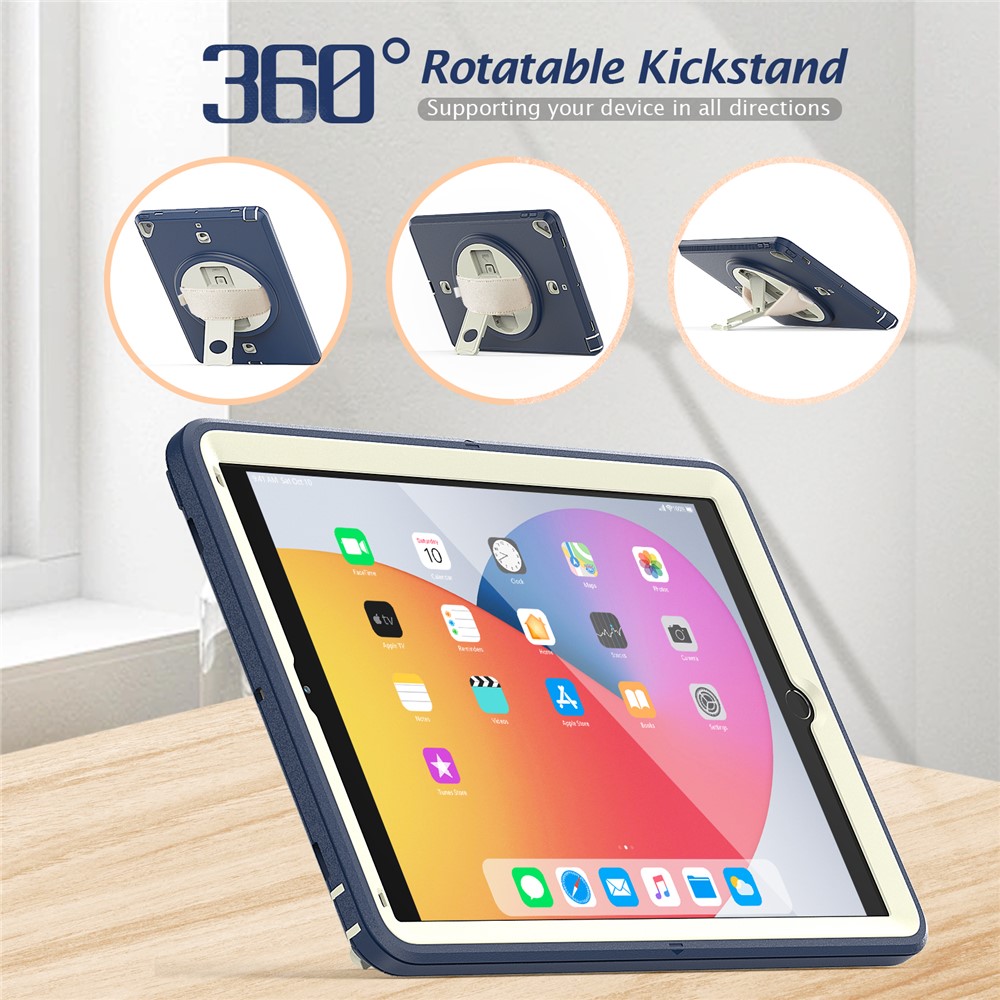 Drop-proof Kickstand Design PC TPU Hybrid Cover Shell with PET Film Shoulder Strap for iPad 9.7-inch (2018/2017)/Pro 9.7 inch (2016)/iPad Air 2 - Navy Blue-3