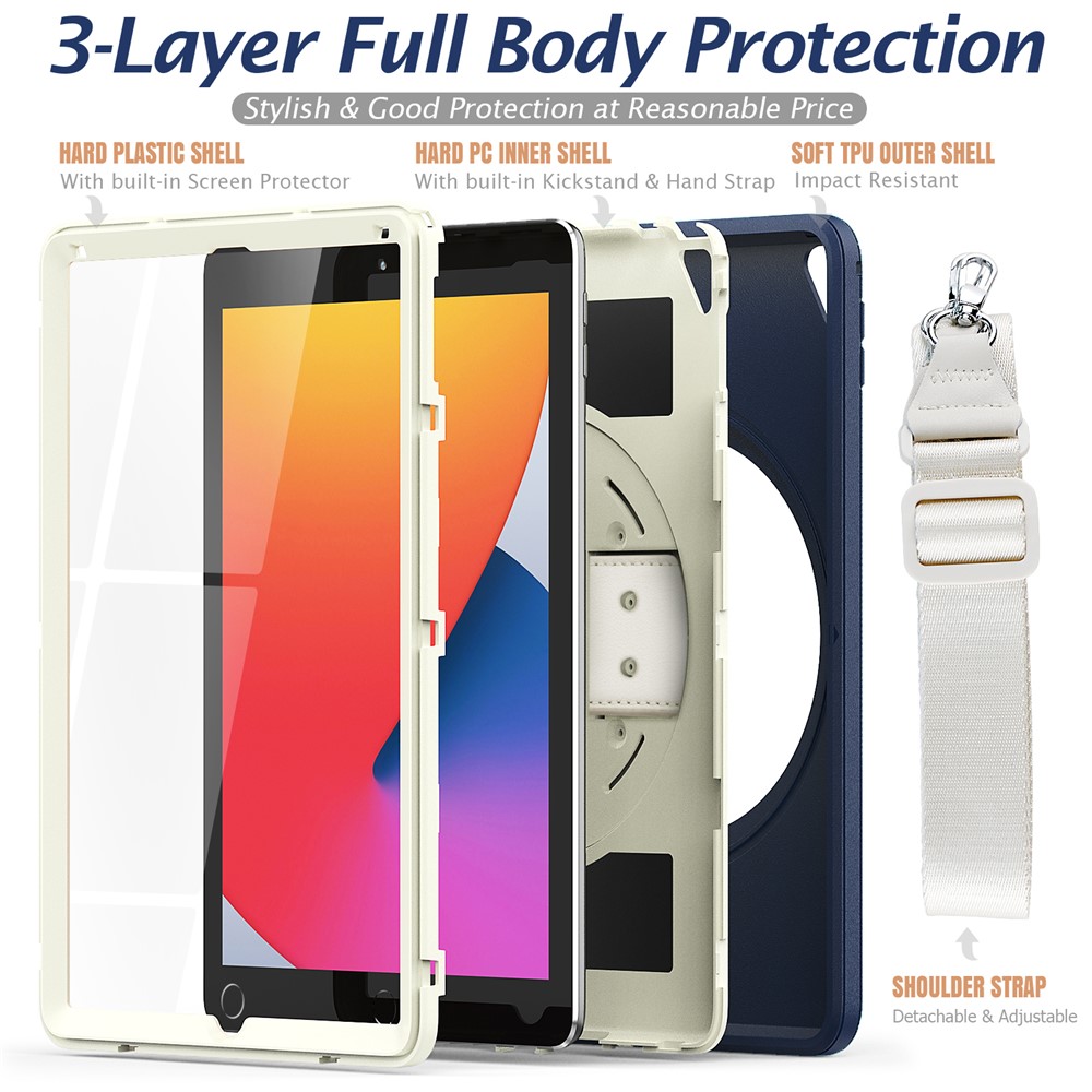 Drop-proof Kickstand Design PC TPU Hybrid Cover Shell with PET Film Shoulder Strap for iPad 9.7-inch (2018/2017)/Pro 9.7 inch (2016)/iPad Air 2 - Navy Blue-4