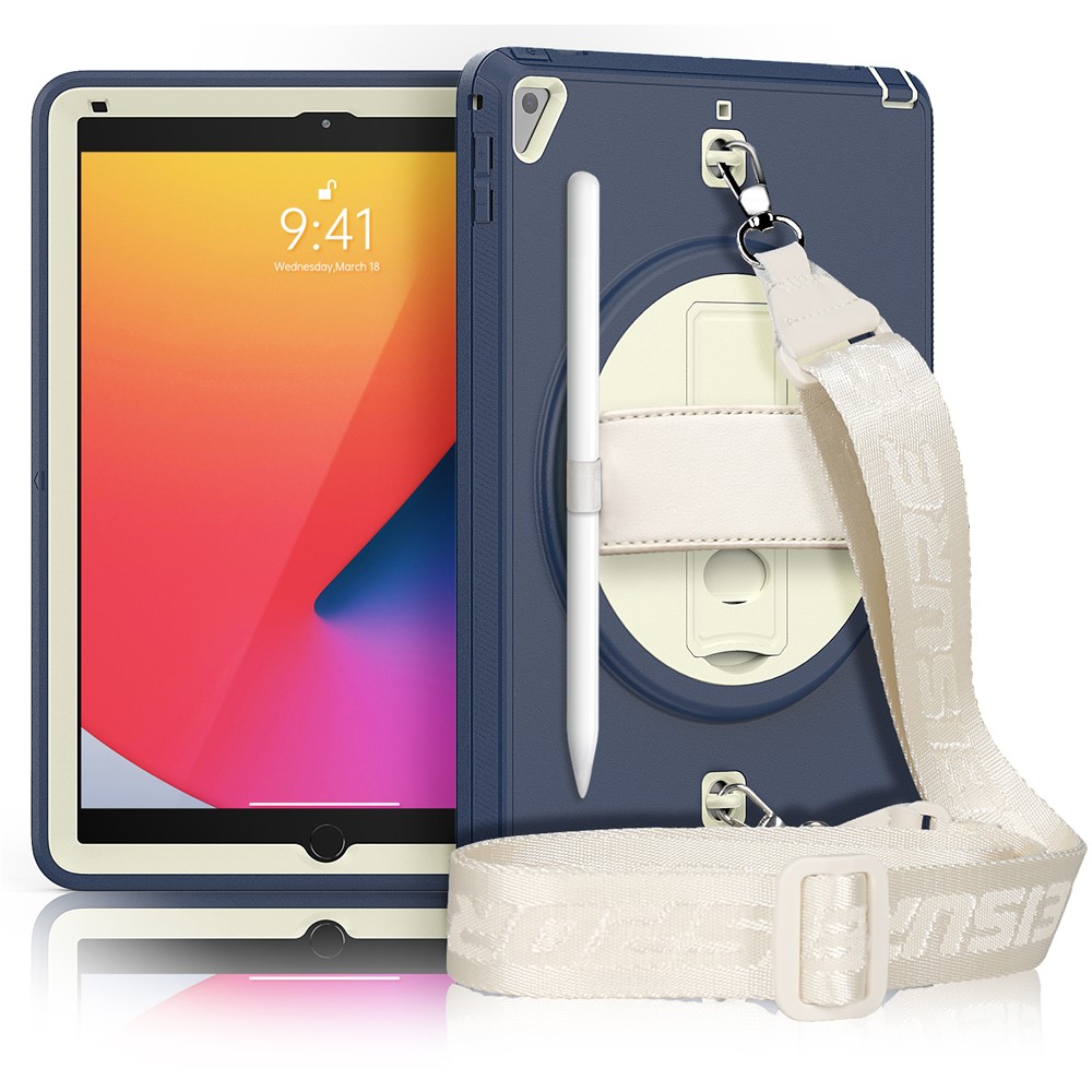 Drop-proof Kickstand Design PC TPU Hybrid Cover Shell with PET Film Shoulder Strap for iPad 9.7-inch (2018/2017)/Pro 9.7 inch (2016)/iPad Air 2 - Navy Blue-6