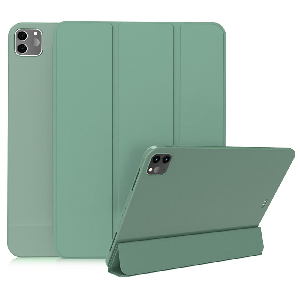 For iPad Pro 11-inch (2021) Auto Wake / Sleep Tri-fold Stand TPU Leather Tablet Protective Case Shell - Midnight Green