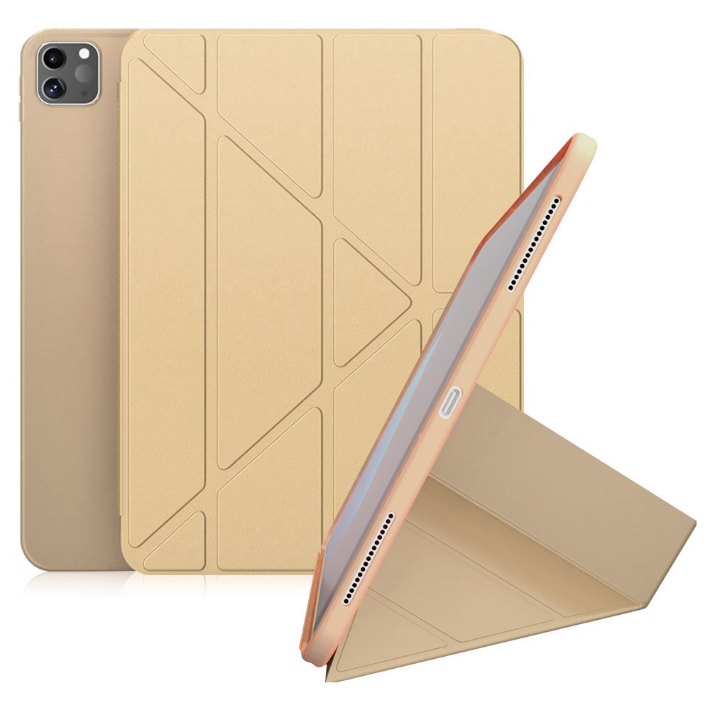 For iPad Pro 11-inch (2021) Protective Case Auto Wake Up / Sleep Smart TPU Leather Case Tablet Stand Cover Shell - Gold
