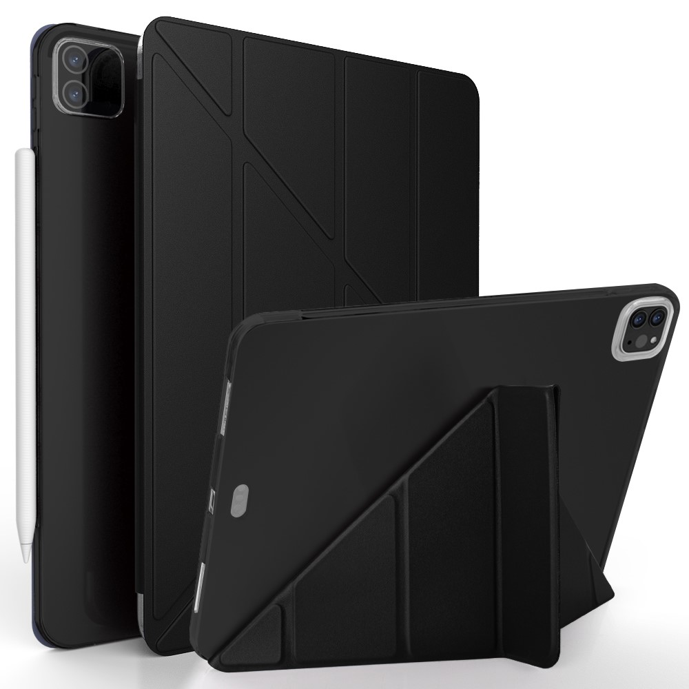 Origami Stand Smart TPU Leather Case Tablet Cover Protector for iPad Pro 12.9-inch (2021) - Black-1