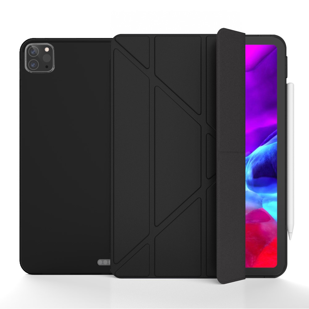 Origami Stand Smart TPU Leather Case Tablet Cover Protector for iPad Pro 12.9-inch (2021) - Black-2