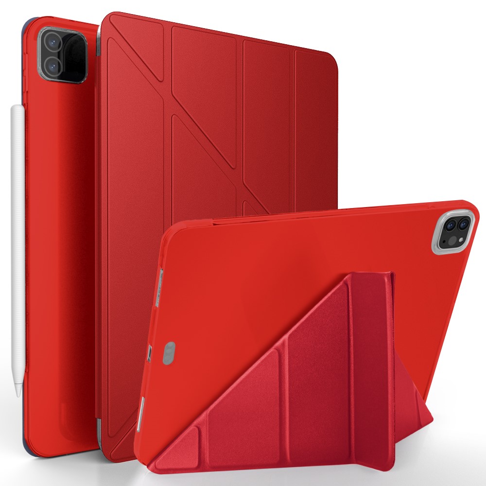 For iPad Pro 12.9-inch (2022) / (2021) / (2020) / (2018) Origami Stand Smart TPU Leather Case Tablet Cover Protector - Red