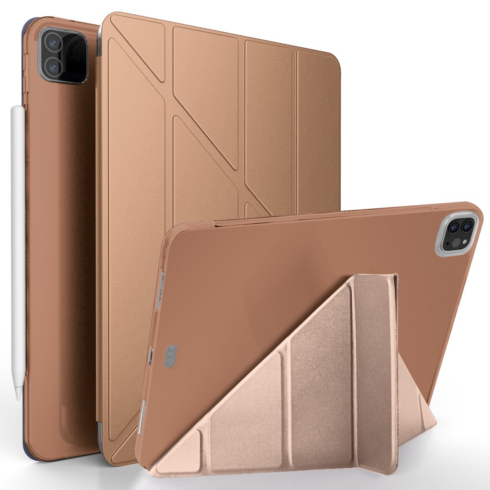 For iPad Pro 12.9-inch (2022) / (2021) / (2020) / (2018) Origami Stand Smart TPU Leather Case Tablet Cover Protector - Rose Gold