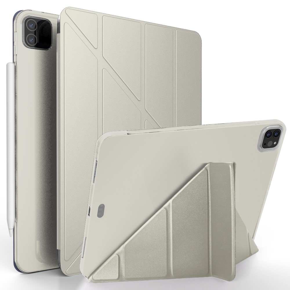 For iPad Pro 12.9-inch (2022) / (2021) / (2020) / (2018) Origami Stand Smart TPU Leather Case Tablet Cover Protector - Grey