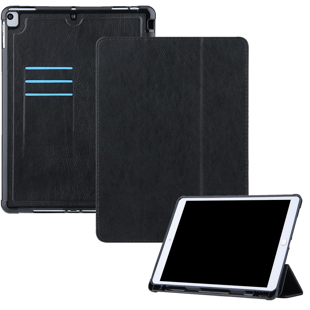 Tri-fold Stand Leather Tablet Cover Smart Case with Pen Slot for iPad 10.2 (2020)/(2019)/Air 10.5 inch (2019)/Pro 10.5-inch (2017) - Black-1