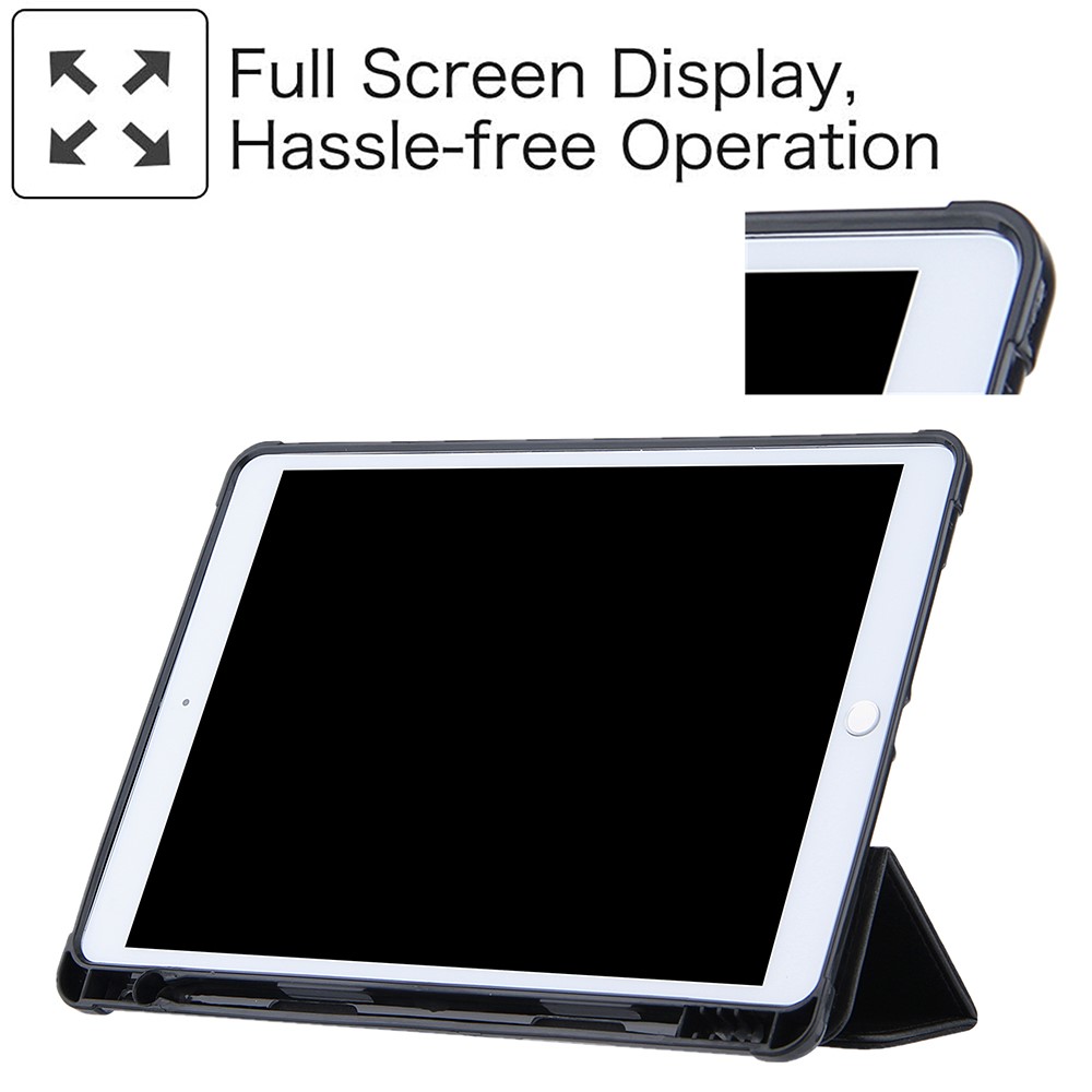 Tri-fold Stand Leather Tablet Cover Smart Case with Pen Slot for iPad 10.2 (2020)/(2019)/Air 10.5 inch (2019)/Pro 10.5-inch (2017) - Black-2